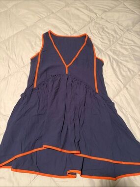 A Classy Chic Boutique Navy Mini Dress with Orange Trim